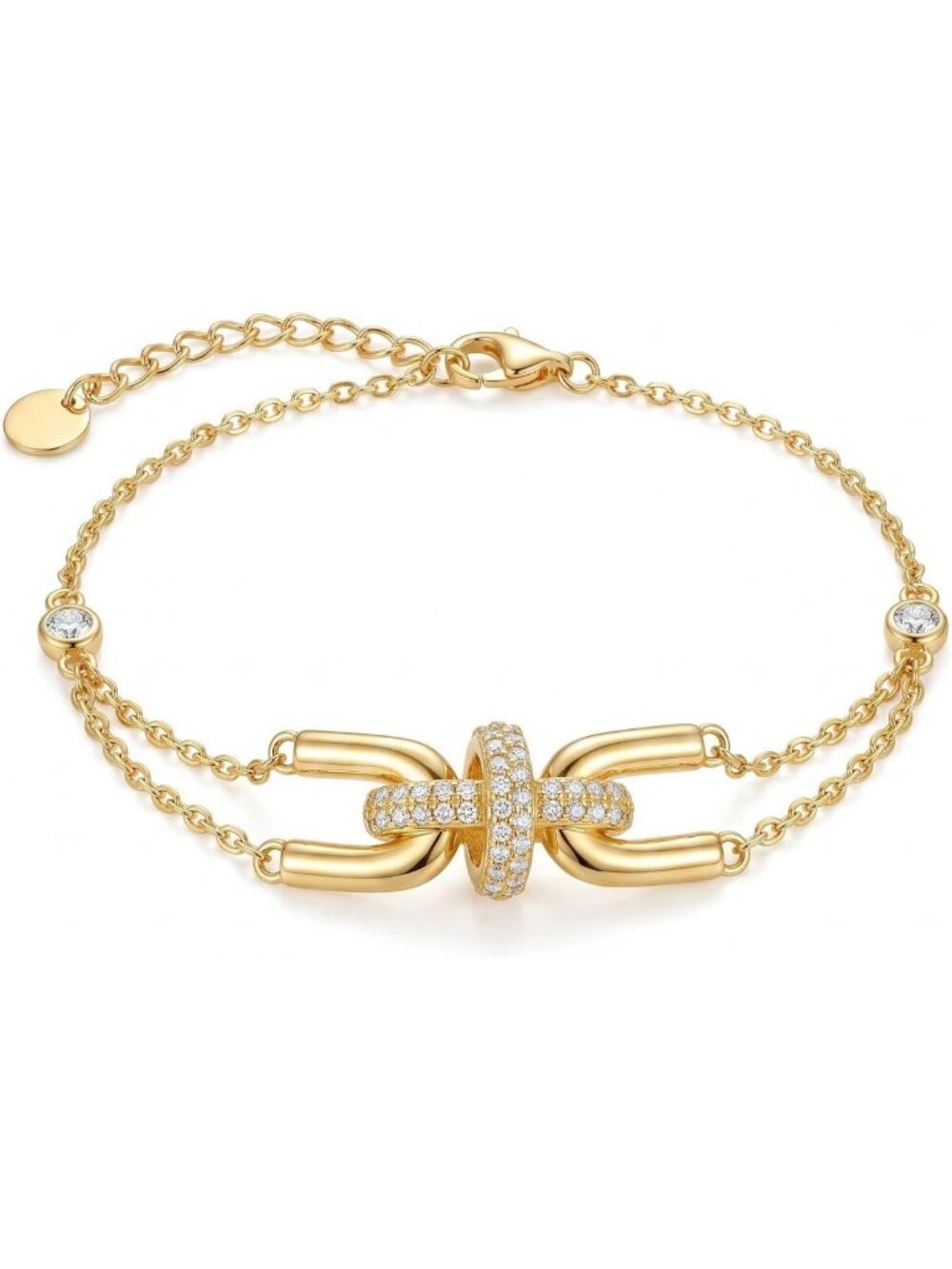 Dainty 18K Gold Plated Lucky Horseshoe Cross Bracelet with Pave CZ, Adjustable